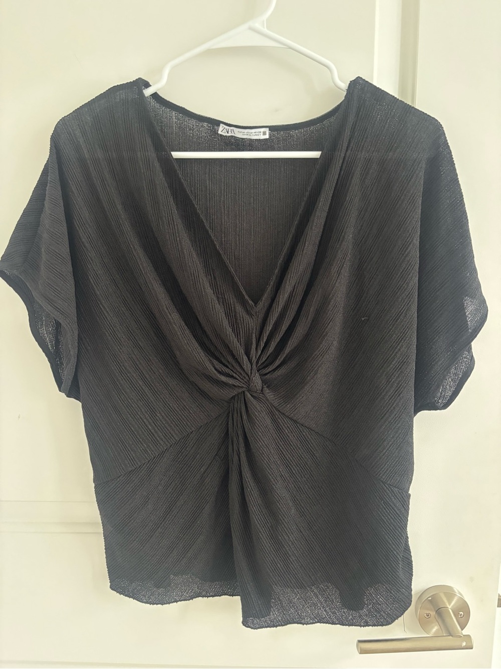 Zara Black Twist-Knot V-Neck Blouse